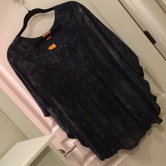 Tie Dye Lace/Sequin Embroidered Tunic/Cover Up. - Picture 2 of 9